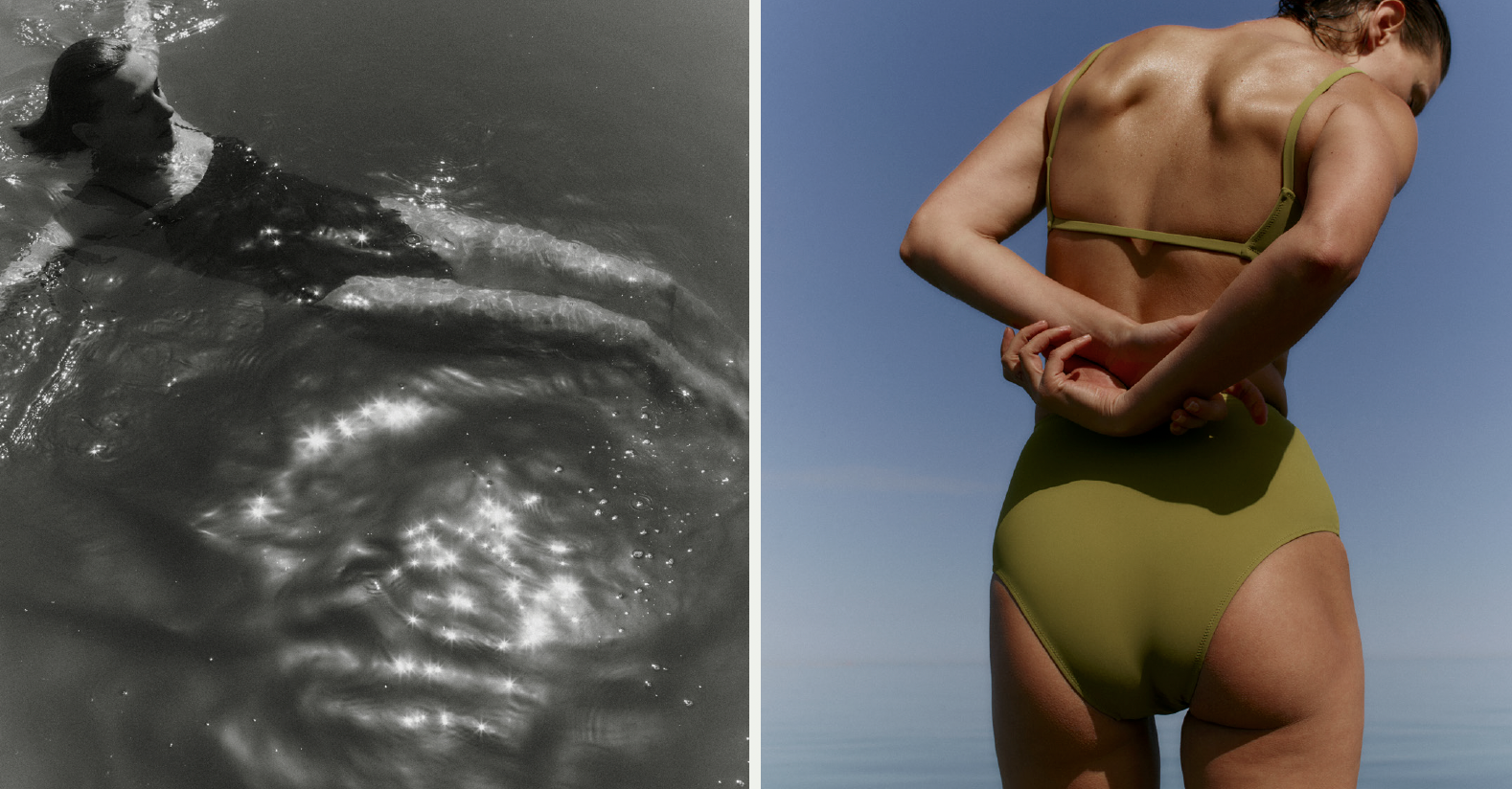 Lady in bikini and one swimming in a lake